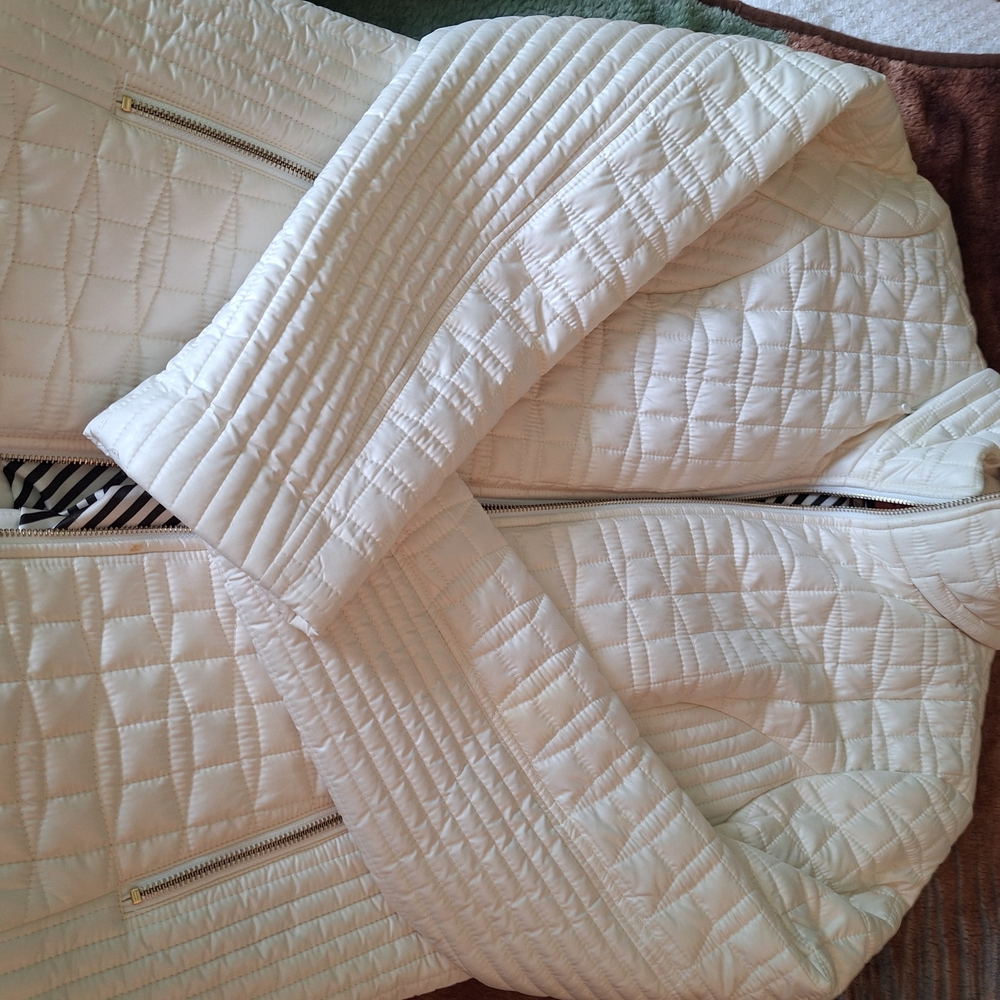 Kate Spade Black and White Striped Puffer Jacket